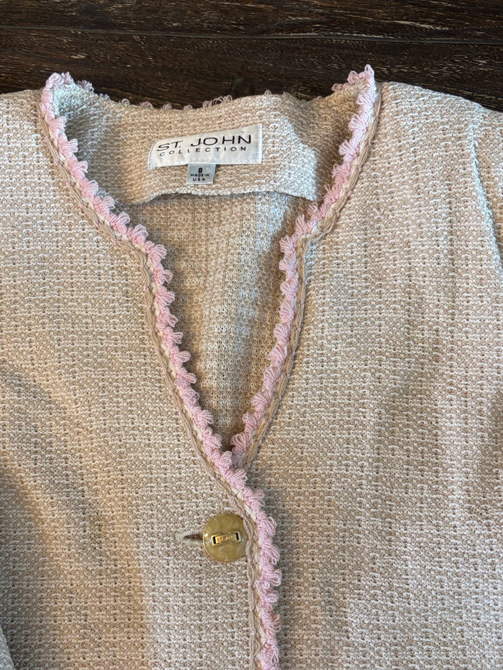 St. John Collection Knit Blazer Womens 8 Beige Pink Trim Tweed Jacket - Picture 4 of 9
